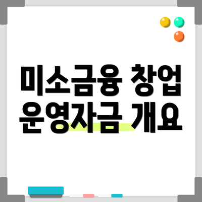 미소금융 창업 운영자금 개요