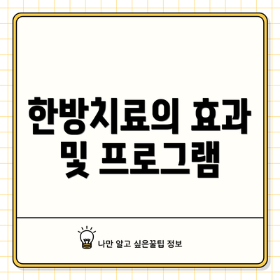한방치료의 효과 및 프로그램